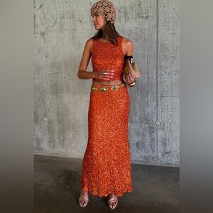 NWT Never Fully Dressed Orange Sequin Dorris Skirt